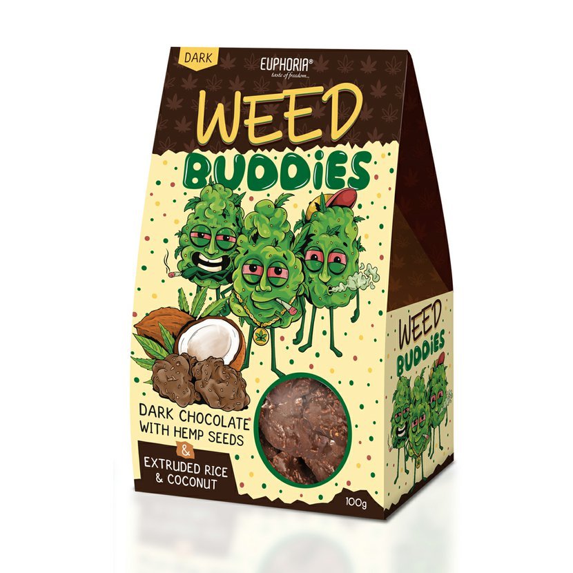 Euphoria Weed Buddies Dunkle Schokolade mit Hanfsamen, Reisbällchen und Kokosnuss 100 g